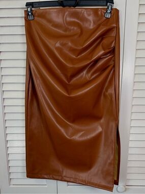 Cider Woman’s Brown Ruched Midi Skirt Large